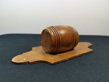 Load image into Gallery viewer, Antique Mauchlineware Match Holder and Striker Treen Wood Barrel Wooden Wall Hanging London England Mauchline Ware