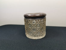 Load image into Gallery viewer, Antique Clear Cut Glass Jar with Silver Relief Top Lid Vanity Victorian Late 1800's Original