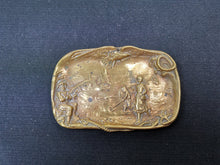 Load image into Gallery viewer, Antique Pin or Jewelry Dish Tray with Nautical Relief Bronze Metal Victorian 1800's Original Fisherman Fishwife and Boat on the Ocean