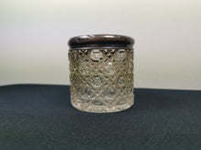 Load image into Gallery viewer, Antique Clear Cut Glass Jar with Silver Relief Top Lid Vanity Victorian Late 1800's Original