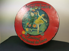 Load image into Gallery viewer, Vintage Tin Box Carnival Toffee Round with Pierrot Circus Clown and Ballerina Lithograph Art Deco 1920's - 1930's Original Advertising