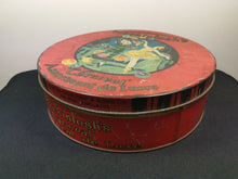 Load image into Gallery viewer, Vintage Tin Box Carnival Toffee Round with Pierrot Circus Clown and Ballerina Lithograph Art Deco 1920's - 1930's Original Advertising