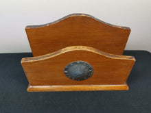 Load image into Gallery viewer, Antique Letter Rack Holder Arts and Crafts Wood and Hand Hammered Pewter Metal Wooden Early 1900's Original