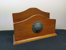 Load image into Gallery viewer, Antique Letter Rack Holder Arts and Crafts Wood and Hand Hammered Pewter Metal Wooden Early 1900's Original