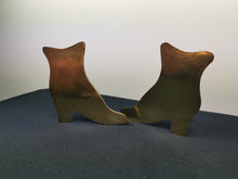 Load image into Gallery viewer, Antique Victorian Brass Ladies Boots Oil Lamp Light Reflectors Reflecting Figurines Sculptures Hand Made Etched 1800's Pair Set of 2
