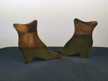 Load image into Gallery viewer, Antique Victorian Brass Ladies Boots Oil Lamp Light Reflectors Reflecting Figurines Sculptures Hand Made Etched 1800's Pair Set of 2