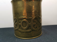 Load image into Gallery viewer, Antique Vase Planter Plant Pot Jar Celtic Knot Arts and Crafts Art Nouveau Trench Art Tooled Hammered Brass Metal Hand Made