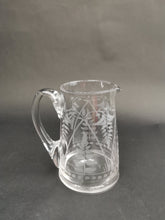 Load image into Gallery viewer, Antique Milk Jug Cream Pitcher Creamer Clear Etched Engraved Crystal Glass with Ferns and Flowers Late 1800's - Early 1900's