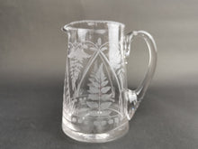 Load image into Gallery viewer, Antique Milk Jug Cream Pitcher Creamer Clear Etched Engraved Crystal Glass with Ferns and Flowers Late 1800's - Early 1900's