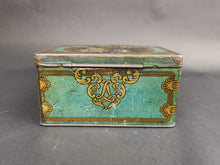 Load image into Gallery viewer, Antique Tin Money Box Savings Bank Advertising Lyon's Tea with British Coins on Top Green Black Gold 1901 Edwardian Original Rare