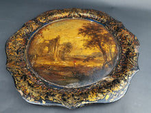 Load image into Gallery viewer, Antique Decorative Tray with Hand Painted Landscape Oil Painting in Center Georgian Late 1700's - Early 1800's Original Paper Mache