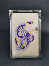 Load image into Gallery viewer, Vintage Chain Stitch Embroidery Embroiderers Guild Worcester England in Original on Silk in Original Silver Metal Frame 1930's Sampler