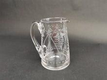 Load image into Gallery viewer, Antique Milk Jug Cream Pitcher Creamer Clear Etched Engraved Crystal Glass with Ferns and Flowers Late 1800's - Early 1900's