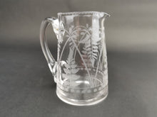 Load image into Gallery viewer, Antique Milk Jug Cream Pitcher Creamer Clear Etched Engraved Crystal Glass with Ferns and Flowers Late 1800's - Early 1900's