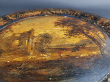 Load image into Gallery viewer, Antique Decorative Tray with Hand Painted Landscape Oil Painting in Center Georgian Late 1700's - Early 1800's Original Paper Mache