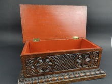 Load image into Gallery viewer, Antique Carved Wood Jewelry Trinket or Sewing Box Storage with Hinged Lid  Late 1800's - Early 1900's Original