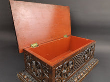 Load image into Gallery viewer, Antique Carved Wood Jewelry Trinket or Sewing Box Storage with Hinged Lid  Late 1800's - Early 1900's Original