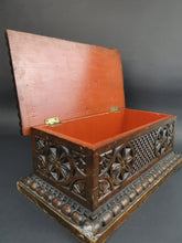 Load image into Gallery viewer, Antique Carved Wood Jewelry Trinket or Sewing Box Storage with Hinged Lid  Late 1800's - Early 1900's Original