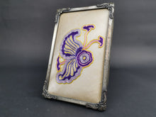 Load image into Gallery viewer, Vintage Chain Stitch Embroidery Embroiderers Guild Worcester England in Original on Silk in Original Silver Metal Frame 1930's Sampler