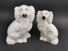 Load image into Gallery viewer, Antique Wally Dogs Figurines Statues Set of 2 King Charles Spaniel Staffordshire Ceramic Pottery White Victorian 1800's Original