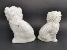 Load image into Gallery viewer, Antique Wally Dogs Figurines Statues Set of 2 King Charles Spaniel Staffordshire Ceramic Pottery White Victorian 1800's Original