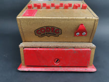 Load image into Gallery viewer, Vintage Toy Cash Register Till Tin Metal 1950's Mid Century Made in England Gold and Red