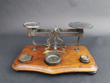 Load image into Gallery viewer, Antique Postal Scales Wood and Brass with Original Weights Set John Cooke and Sons Late 1800's Original Weight Scale