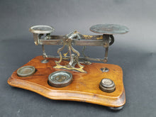 Load image into Gallery viewer, Antique Postal Scales Wood and Brass with Original Weights Set John Cooke and Sons Late 1800's Original Weight Scale