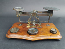 Load image into Gallery viewer, Antique Postal Scales Wood and Brass with Original Weights Set John Cooke and Sons Late 1800's Original Weight Scale