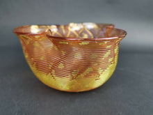 Load image into Gallery viewer, Antique Glass Bowl Cranberry Pink Red and Yellow Gold Threaded Ribbed Stevens and Williams British Art Glass Victorian 1800's Original Rare