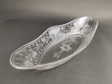 Load image into Gallery viewer, Antique Clear Glass Bowl Dish with Etched Flowers Early 1900's Original