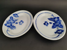 Load image into Gallery viewer, Vintage French Oval Platter Plates Blue and White Ceramic Pottery Set of 2
