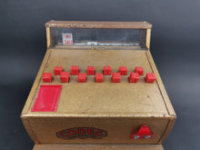 Load image into Gallery viewer, Vintage Toy Cash Register Till Tin Metal 1950's Mid Century Made in England Gold and Red