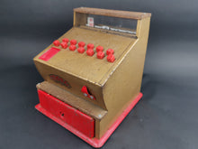 Load image into Gallery viewer, Vintage Toy Cash Register Till Tin Metal 1950's Mid Century Made in England Gold and Red
