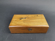 Load image into Gallery viewer, Antique Trinket Jewelry or Supplies Storage Box Wood Sydney Australia Souvenir with Inlaid Bird on Top Wooden Early 1900's Original
