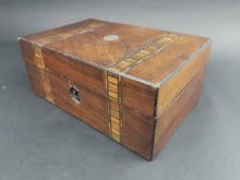 Load image into Gallery viewer, Antique Trinket or Jewelry Box Wooden Inlay Inlaid Wood Marquetry Tunbridge Late 1800's Original Lined with Pink Velvet