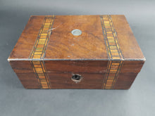 Load image into Gallery viewer, Antique Trinket or Jewelry Box Wooden Inlay Inlaid Wood Marquetry Tunbridge Late 1800's Original Lined with Pink Velvet