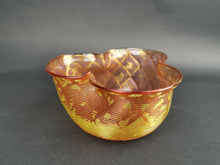 Load image into Gallery viewer, Antique Glass Bowl Cranberry Pink Red and Yellow Gold Threaded Ribbed Stevens and Williams British Art Glass Victorian 1800's Original Rare