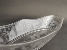 Load image into Gallery viewer, Antique Clear Glass Bowl Dish with Etched Flowers Early 1900's Original