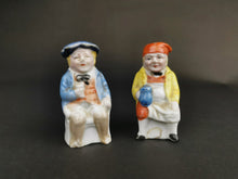 Load image into Gallery viewer, Antique Salt and Pepper Shakers Figural Novelty Pair Set of 2 Tam O Shanter and Souter Johnny Bisque Ceramic Pottery Made in Germany