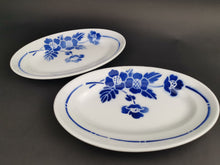 Load image into Gallery viewer, Vintage French Oval Platter Plates Blue and White Ceramic Pottery Set of 2