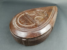 Load image into Gallery viewer, Vintage Jewelry or Trinket Box Hand Tooled Brown Leather Hand Made Original Tear Drop Shaped