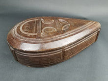 Load image into Gallery viewer, Vintage Jewelry or Trinket Box Hand Tooled Brown Leather Hand Made Original Tear Drop Shaped