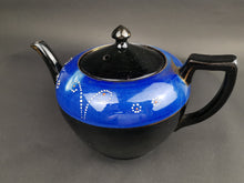 Load image into Gallery viewer, Antique Teapot Tea Pot Ceramic Pottery Blue and Black with Hand Painted Designs Victorian 1800's Redware Original