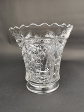 Load image into Gallery viewer, Vintage Glass Flower Vase with Bunches of Grapes Ribbons and Scalloped Edge Pressed Clear Crystal Glass 1940's - 1950's