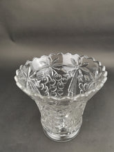 Load image into Gallery viewer, Vintage Glass Flower Vase with Bunches of Grapes Ribbons and Scalloped Edge Pressed Clear Crystal Glass 1940's - 1950's