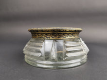 Load image into Gallery viewer, Vintage Powder Jar Vanity or Jewelry Box Clear Glass Gold Brass Lid with Hand Stitched Petit Pointe Needlepoint Flowers Art Deco 1920's