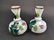 Load image into Gallery viewer, Antique Posy Flower Vases Set Pair of 2 White Milk Glass with Hand Painted Flowers and Gold Paint Late 1800's Original Victorian
