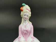 Load image into Gallery viewer, Antique Jewelry Ring or Trinket Box Ceramic Porcelain Victorian Crinoline Lady Figurine Novelty Hand Painted Bisque Late 1800's Original