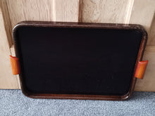 Load image into Gallery viewer, Vintage Art Deco Serving Tray Wood and Plastic with Amber Phenolic Bakelite Side Handles 1920's - 1930's